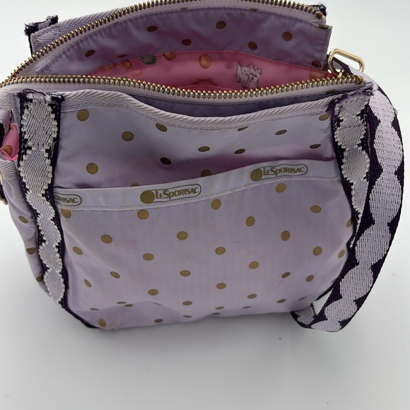 LeSportsac x Ladurée Polka Dot Crossbody Shoulder Bag Purple Gold Rare - Picture 6 of 7